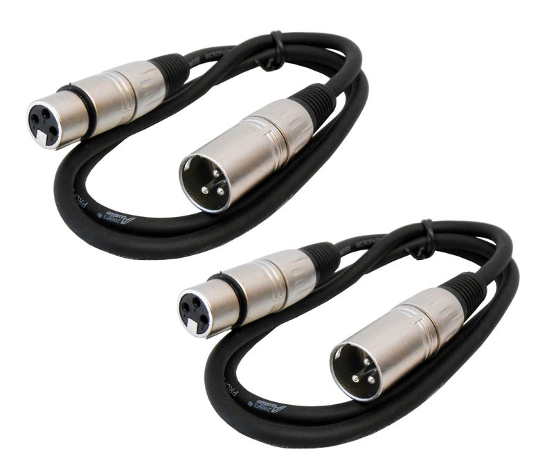 Audio2000'S ADC2037X2 3 ft XLR Female to XLR Male Microphone Cable (2-Pack)